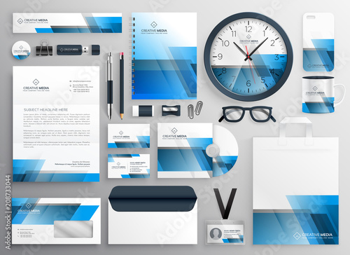 corporate business stationery big set with blue abstract design