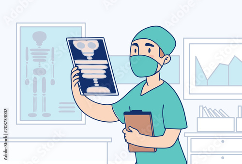 Medical service concept illustration. Doctor holds x-ray image illustration