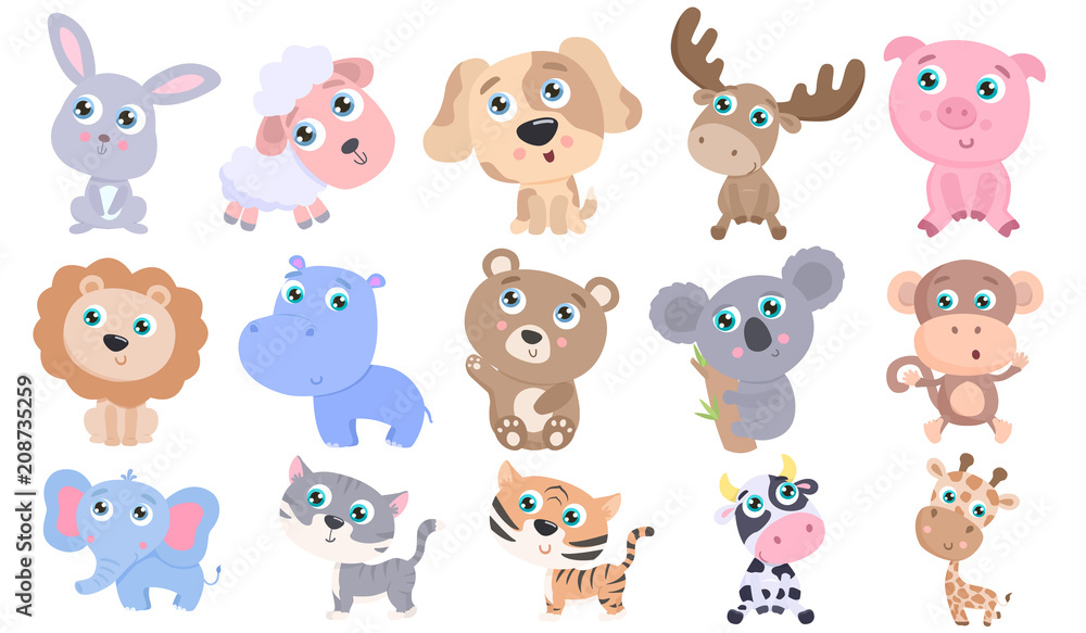 Cute animals set. Flat design Cute animals set. Flat design