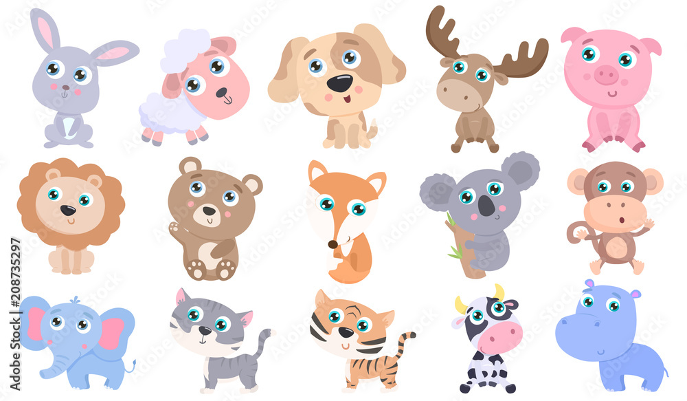 Cute animals set. Flat design