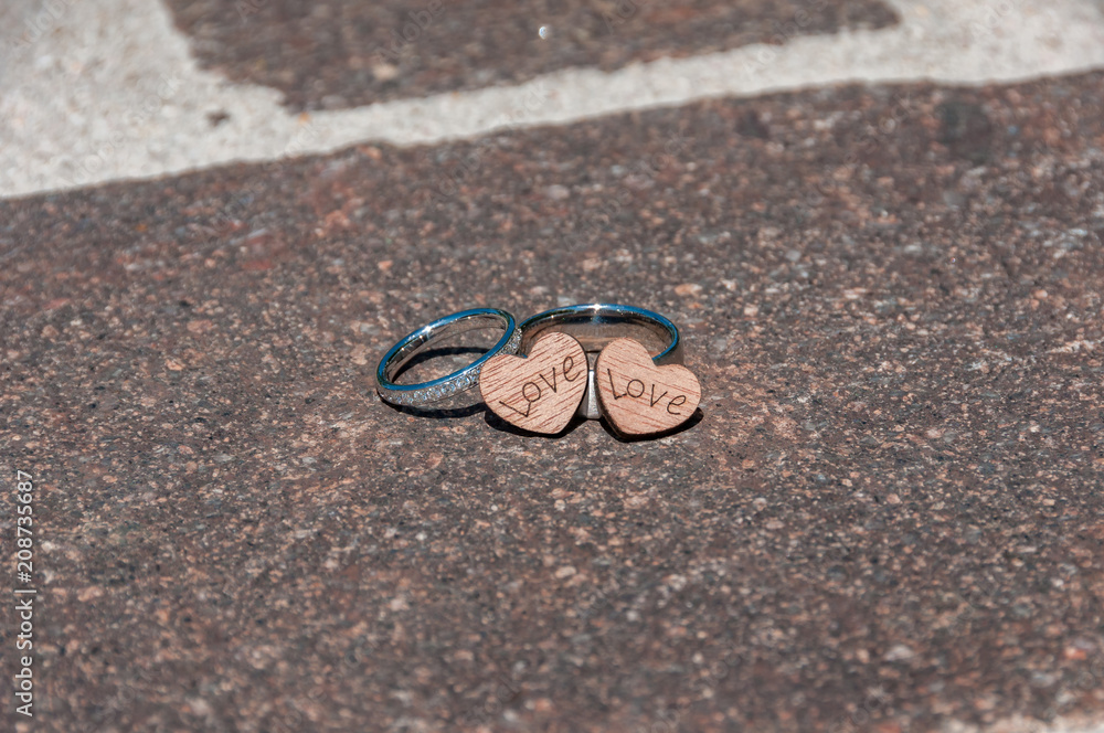 silver wedding rings with wooden hearts silver wedding rings with wooden hearts