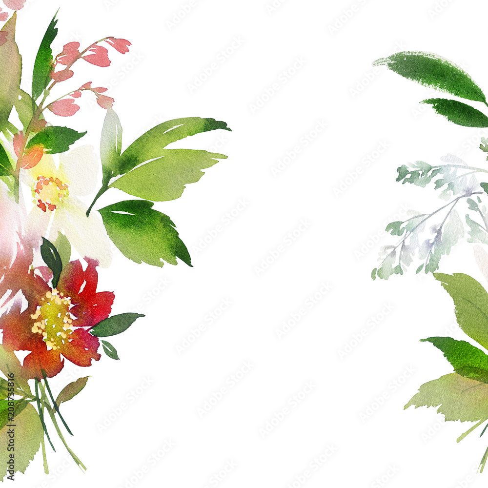 Fototapeta premium Greeting card with watercolor flowers handmade.