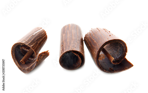 Chocolate curls, isolated on white
