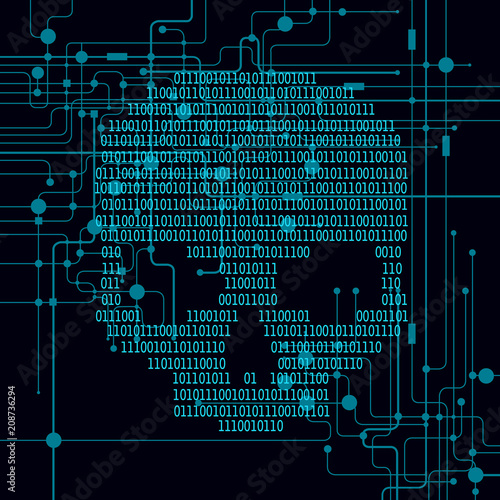 Cyber attack backgroundHuman skull in digital background. Concept of network security,  computer virus, cyber attack.
