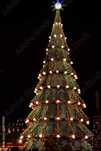 Christmas tree is the main square of Kharkov in the evening