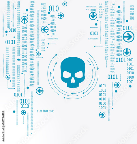 Cyber attack backgroundHuman skull in digital background. Concept of network security,  computer virus, cyber attack.
