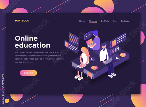 Flat Modern design of website template - Online Education