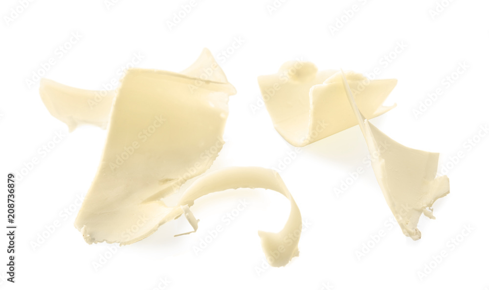 Delicious chocolate curls on white background Delicious chocolate curls on white background
