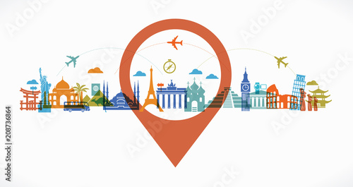Pleasure travel destinations. Template Background Flat Vector Illustration
