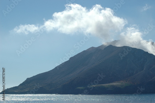 Smoke rising from an active volcano.