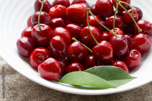 in a bowl of sweet juicy ripe red cherries close