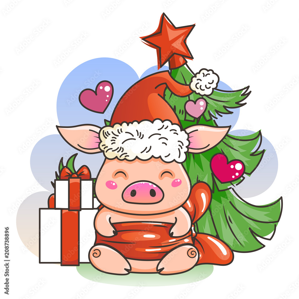 Cute cartoon pig in love. Symbol of New 2019 Year Cute cartoon pig in love. Symbol of New 2019 Year
