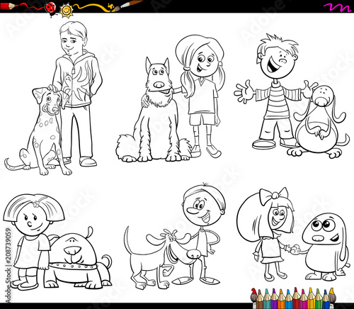 children and dog characters color book