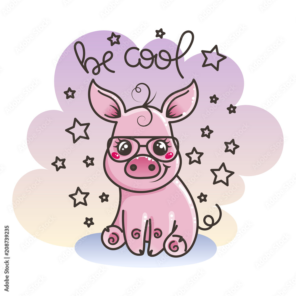 Cute cartoon baby pig in a cool sunglasses Cute cartoon baby pig in a cool sunglasses