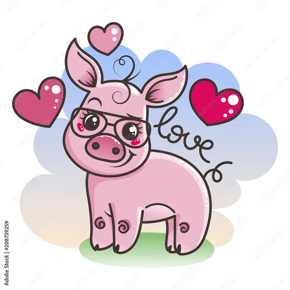 Obraz premium Cute cartoon baby pig in a cool sunglasses