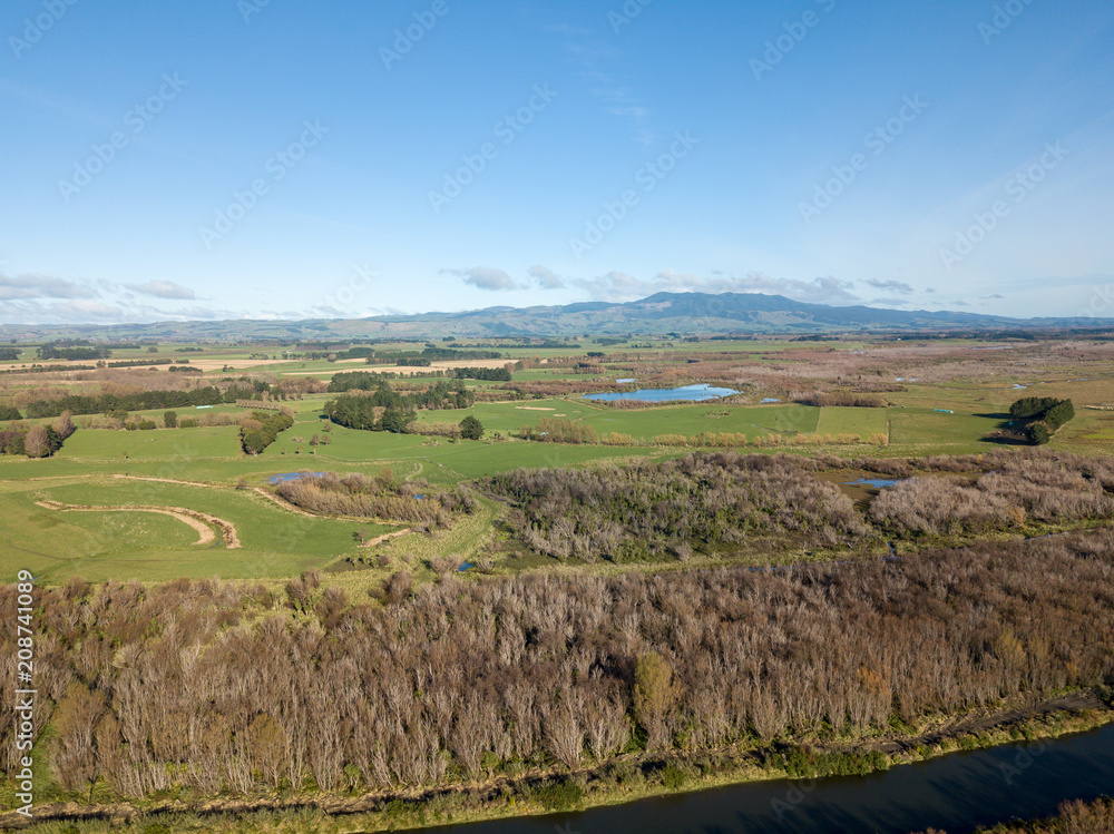 Farmlands Around Lake Wairarapa Aerial View 