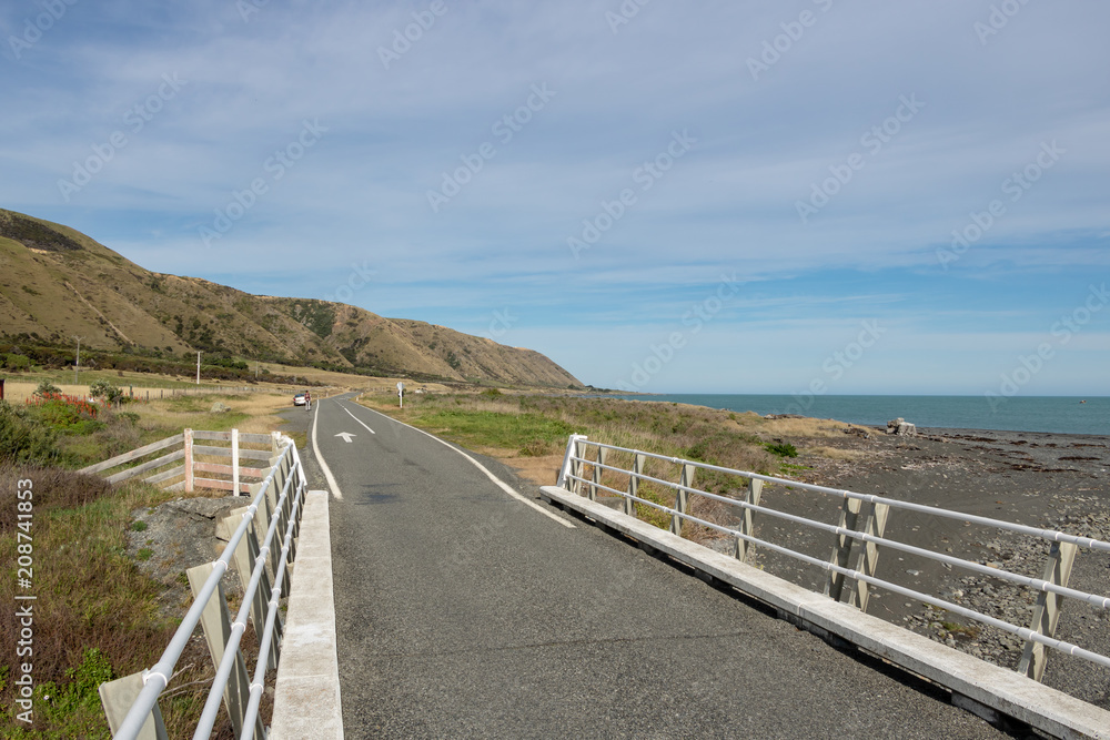 New Zealand Country Road Along Ocean 