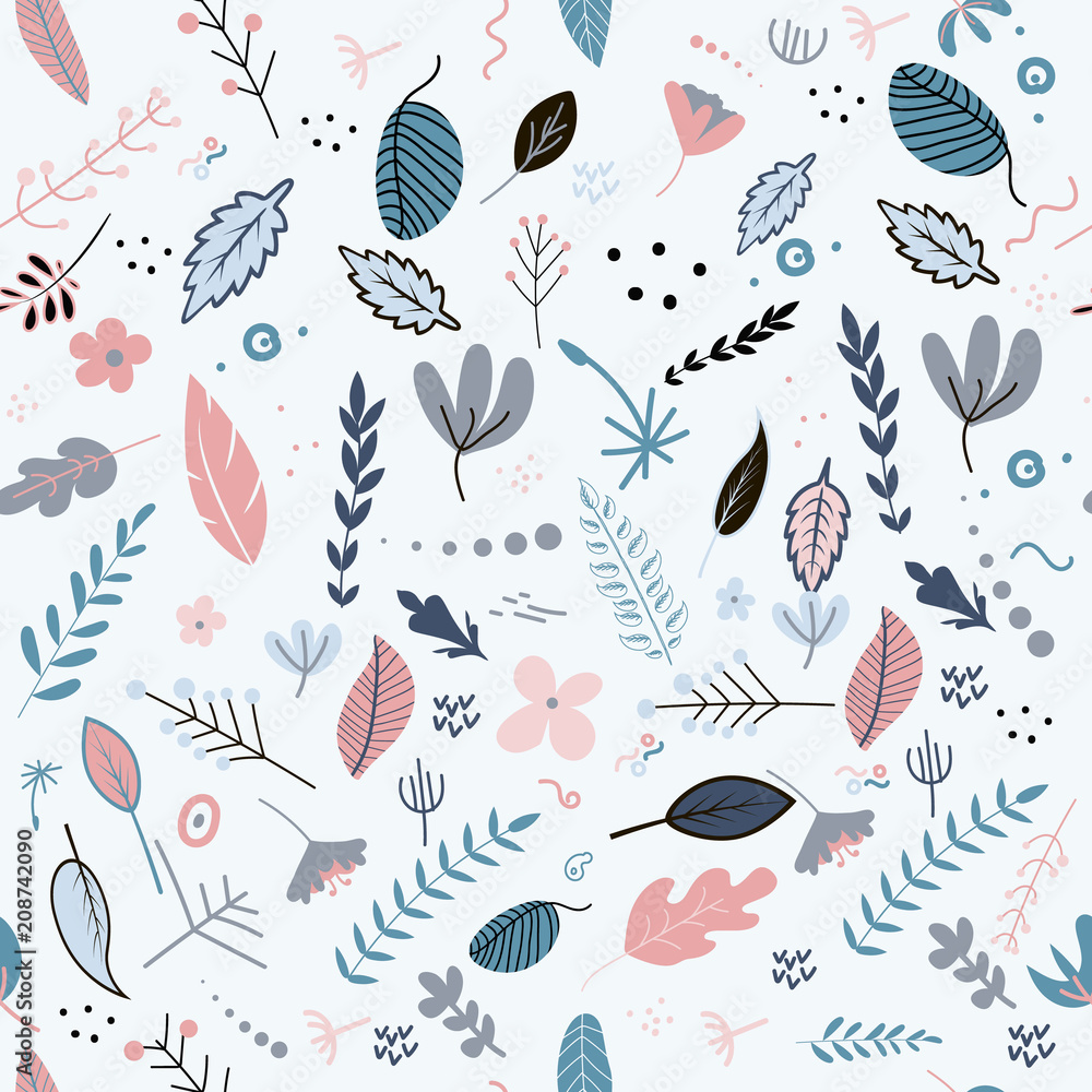 Flowers and leaf pattern pretty spring pastel colors