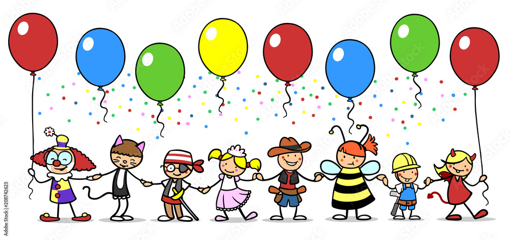 Ilustrace „Gruppe Kinder beim Karneval feiern im Kostüm“ ze služby Stock | Adobe Stock
