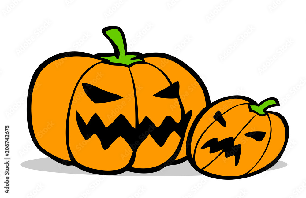 Zwei Kürbisse als Jack-o-Lantern zu Halloween Zwei Kürbisse als Jack-o-Lantern zu Halloween