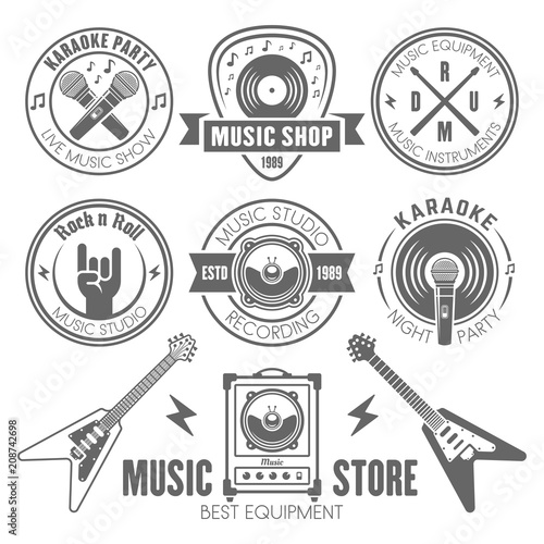Music shop, recording studio, karaoke club labels