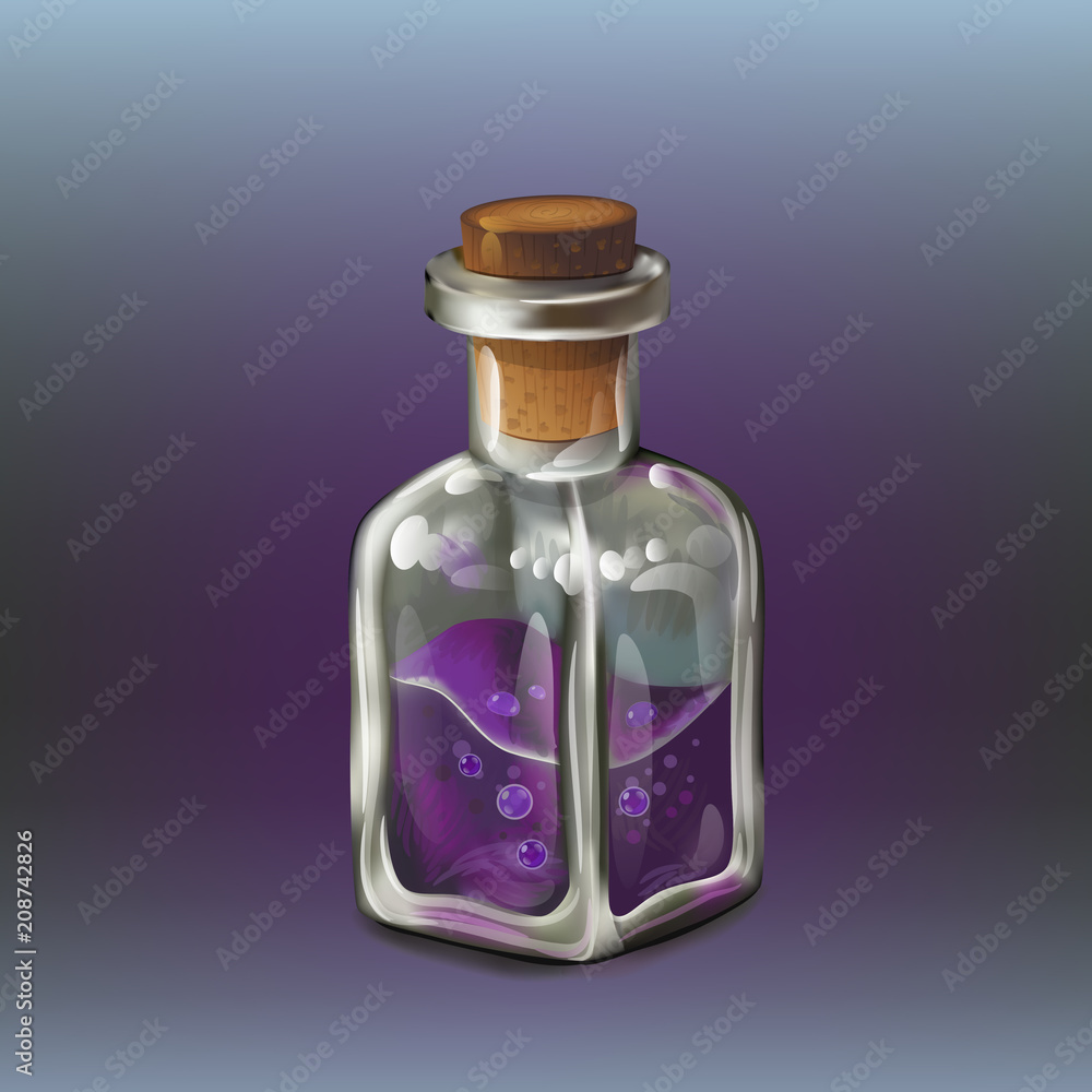 Purple poison magic bottle. Cartoon style game icon Purple poison magic bottle. Cartoon style game icon