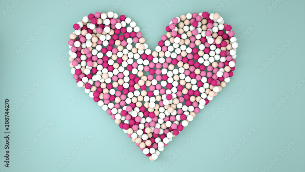 Heart shape from colorful pink spheres 3D rendering Heart shape from colorful pink spheres 3D rendering