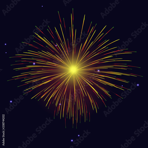 Vibrant sparkling vector golden  red fireworks