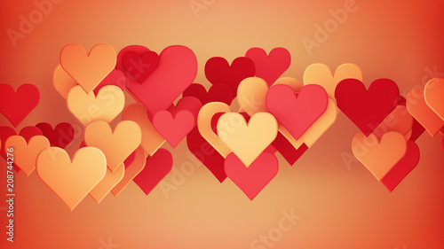 Red heart shapes abstract romantic 3D rendering