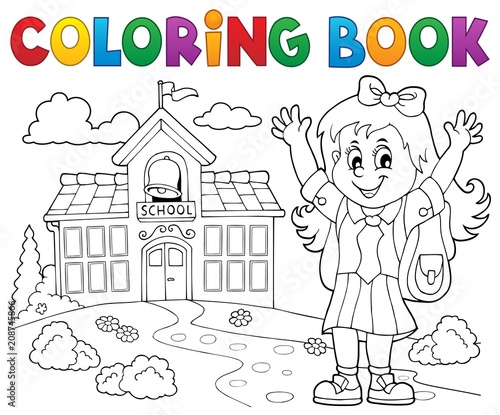 Coloring book happy pupil girl theme 2