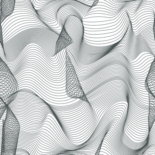 Abstract vector seamless moire pattern with lines. Monochrome graphic black and white ornament.