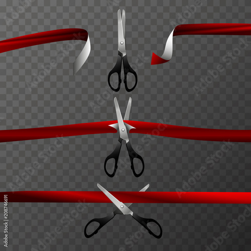 Scissors cut the red tape. Design element.