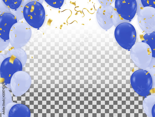 Abstraction with Realistic Balloons Light Blue and Blue . Vector Illustration with Serpentine and Balls. birthday card Celebration carnival