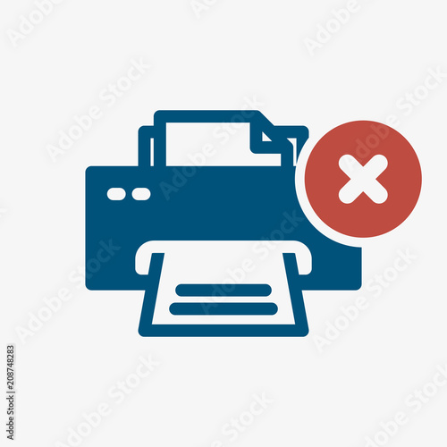 Printer icon, technology icon with cancel sign. Printer icon and close, delete, remove symbol