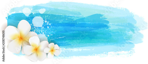 Brushed backgrounds with flowers. Blue colored.