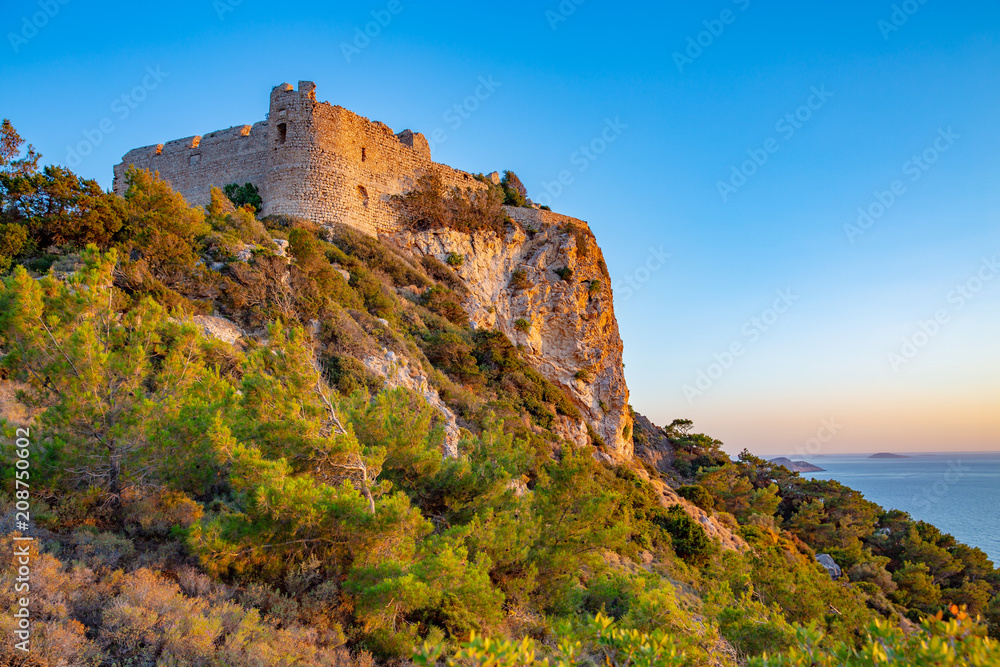 The historic Kritinia's Castle on the coast of Rhodes Island, Mediterranean Sea, Greece