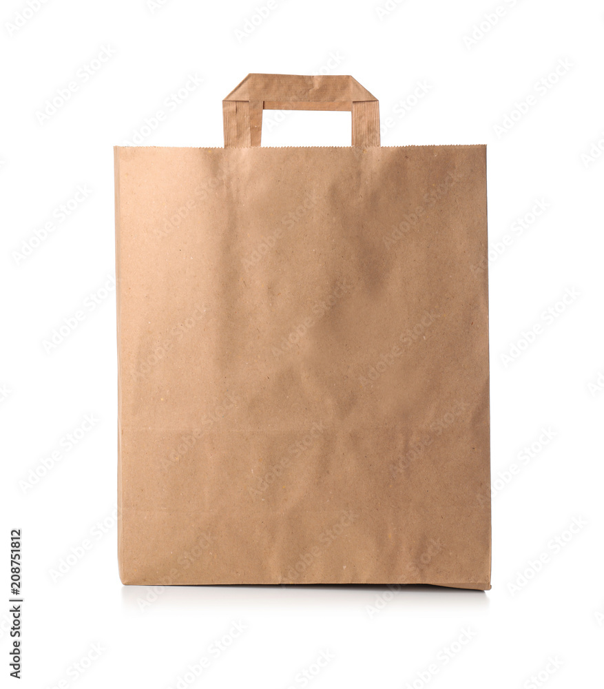 Paper bag on white background. Food delivery service Paper bag on white background. Food delivery service