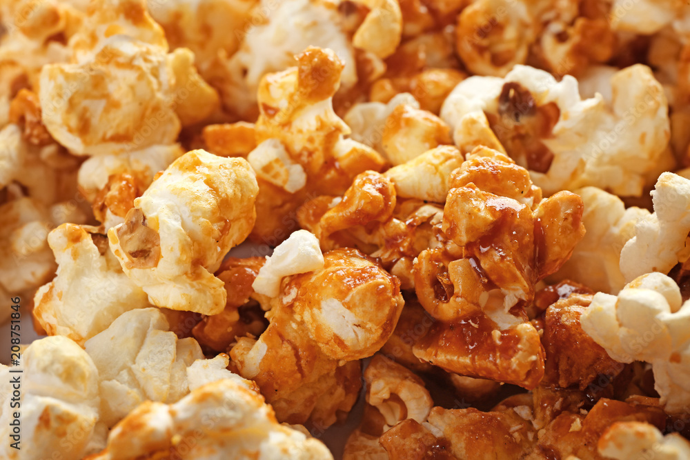 Tasty caramel popcorn, closeup Tasty caramel popcorn, closeup
