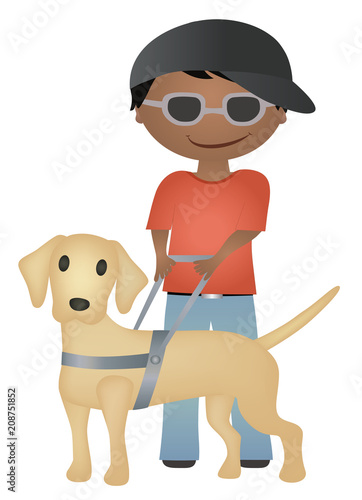 Blind boy with guide dog vector