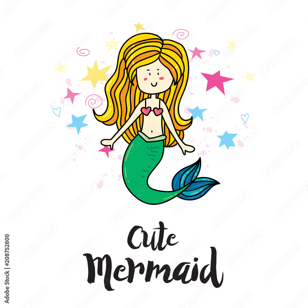 T-shirt or card print design with mermaid T-shirt or card print design with mermaid