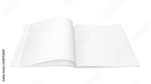 Vector realistic image (layout, mock-up) of an open magazine (booklet, brochure),with blank pages, perspective view. The image is created using a gradient mesh. Vector EPS 10.