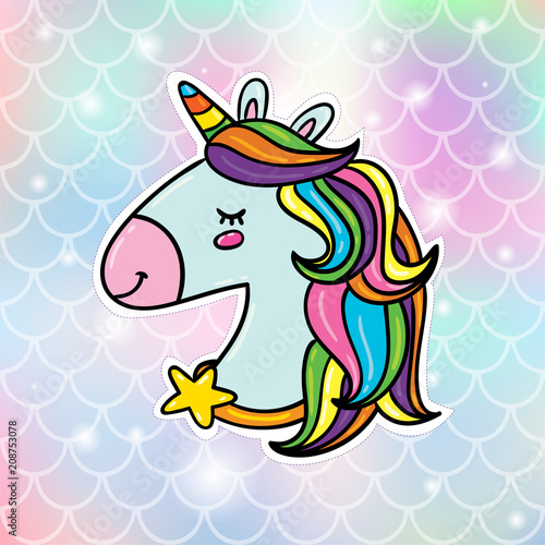 Unicorn sticker on gradient background © Елизавета Акимова