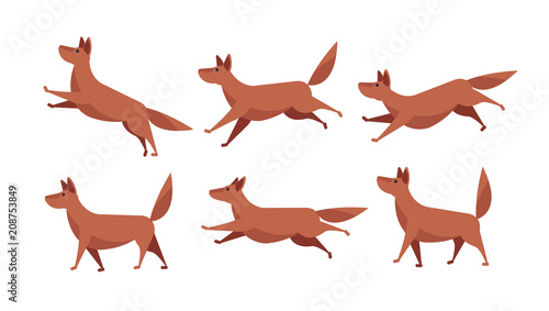 Running cartoon dog animation sprite sheet vector set isolated