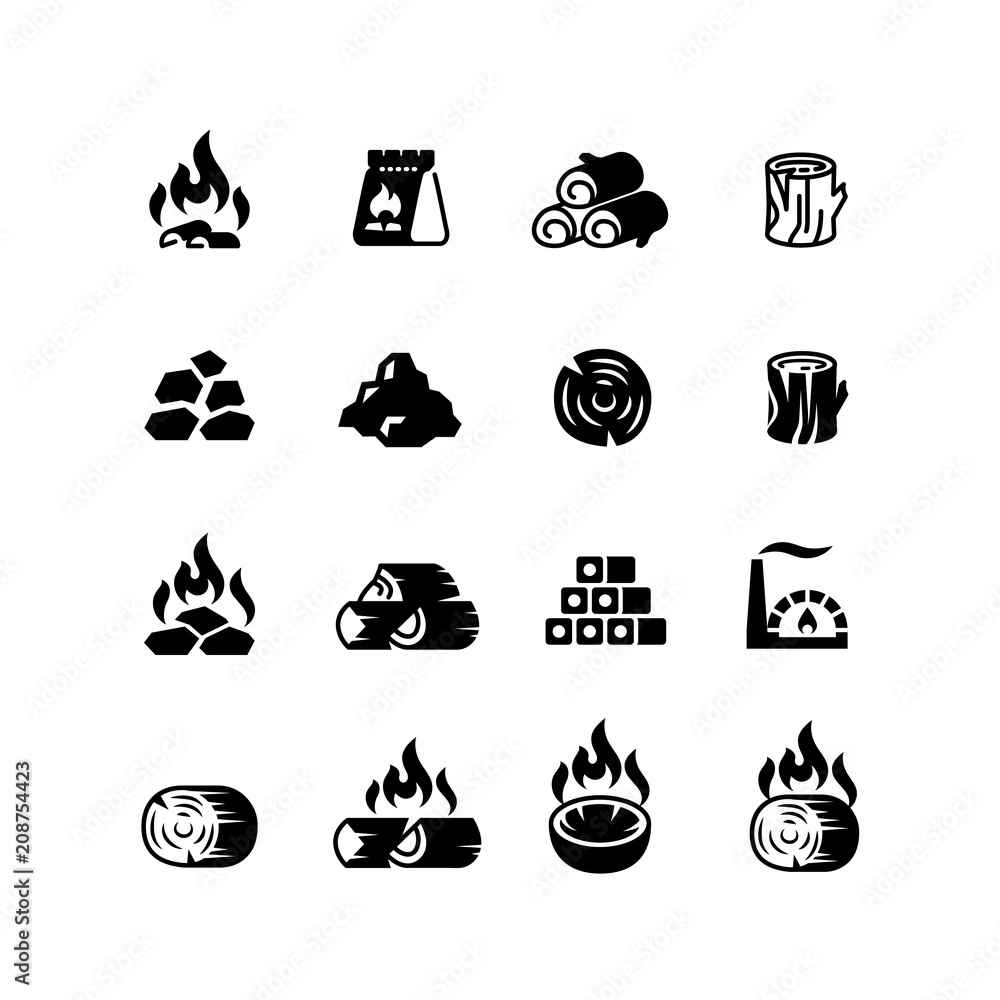 Charcoal, burning coal for barbecue vector isolated icons Stock Vector