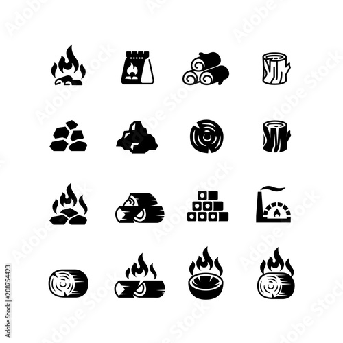 Vászonkép Charcoal, burning coal for barbecue vector isolated icons