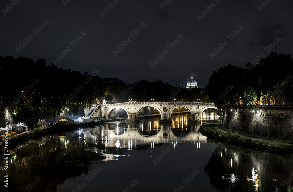beautiful view from the Tiber at night, rome