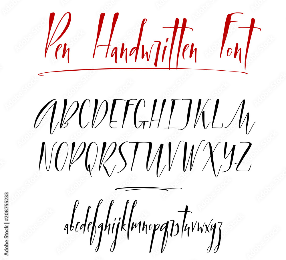 Hand written lowercase and uppercase calligraphy alphabet. Stock Vector