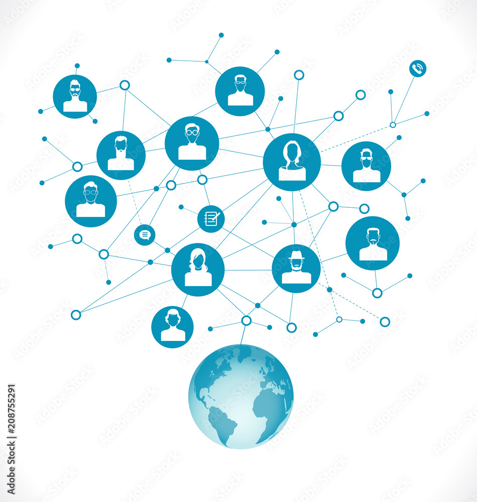 Global worldwide communication concept illustration for multicultural social networking and texting. Set icons with world map.
Global worldwide communication concept illustration for multicultural social networking and texting. Set icons with world map.