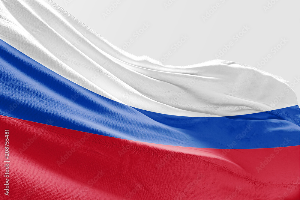 Naklejka premium Isolated Russia Flag waving 3d Realistic fabric