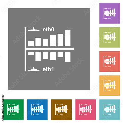 Network statistics square flat icons
